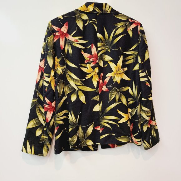 Le Suit Suit Coat Blazer Jacket Black Red Yellow Floral Linen Blend Womens 10 - Picture 4 of 7